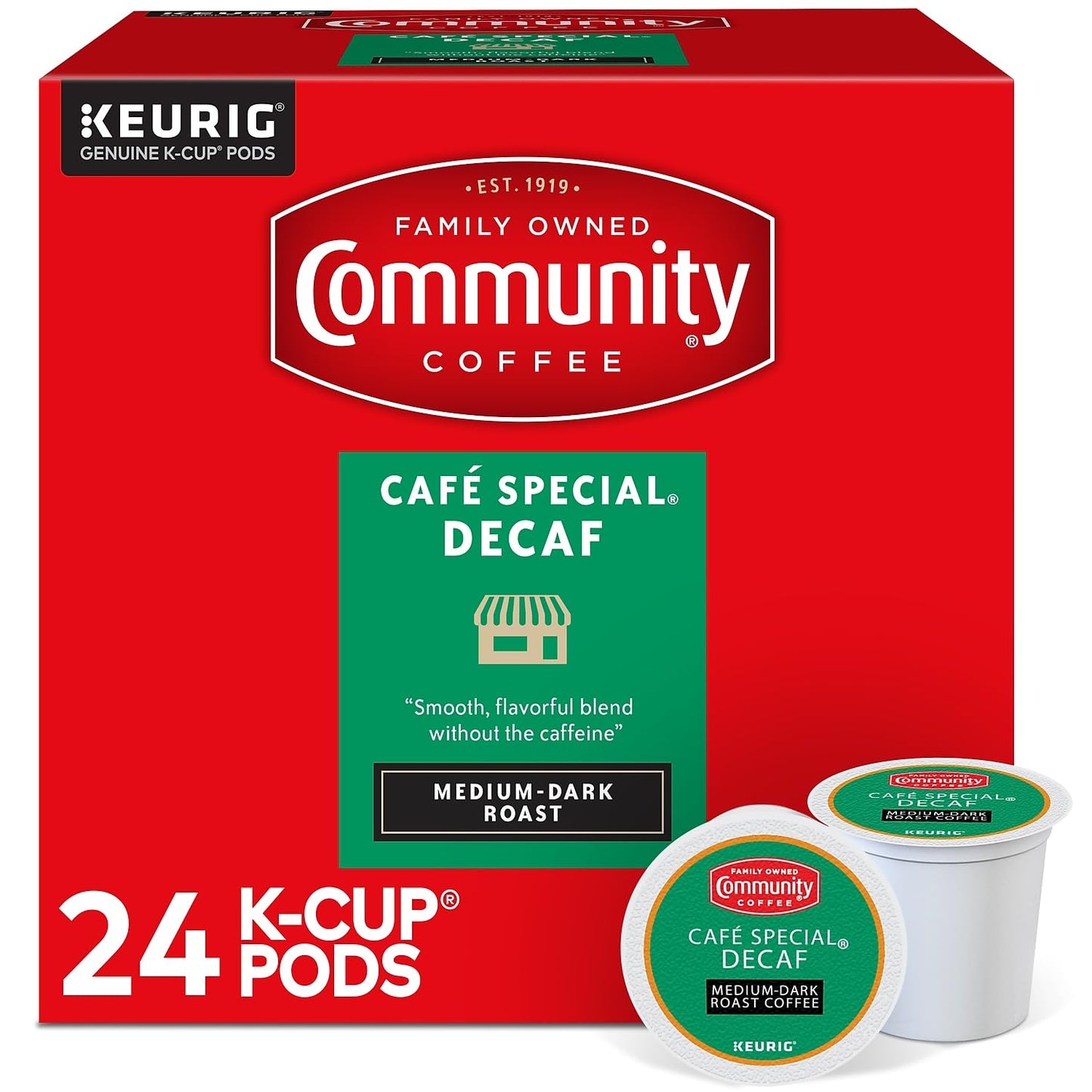 Community Coffee Café Special Decaf, Medium-Dark Roast, Single-Serve Keurig K-Cup Pods, 32 Count (Pack of 1)