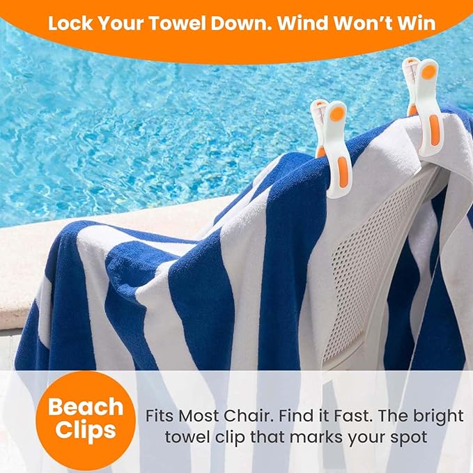Beach Towel Clips for Beach Chair Towel Holder for Beach Chair Pool Chair on Cruise-Jumbo Size,Plastic Strong Beach Chair Clips to Keep Your Towel from Blowing Away,Heavy Duty and in Bright Colors
