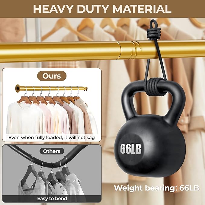 Mavivegue Closet Rod, 17 to 57 Inch Gold Adjustable Closet Rods for Hanging Clothes, Hanging Rod for Closet Wardrobes Laundry RV, Bathroom