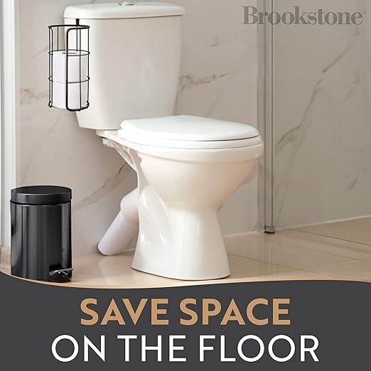 BROOKSTONE Over The Toilet Paper Holder Reserve, Metal Bathroom Toilet Paper Storage That Fits Any Size Rolls, Matte Black