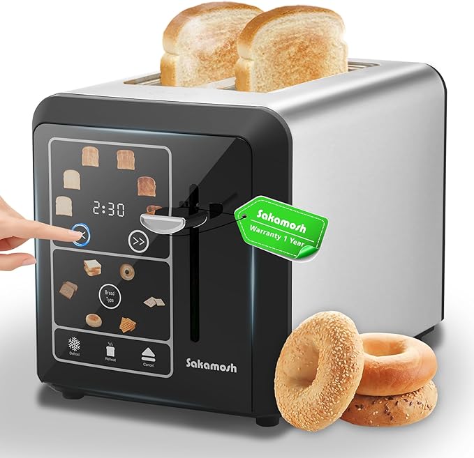 SAKAMOSH 4 Slice Long Slot Touch Screen Toaster, Stainless Steel