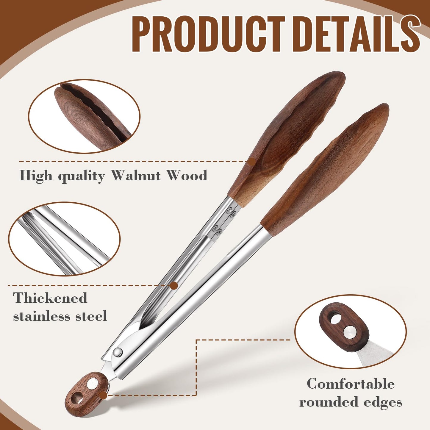 Baderke 2 Pcs Wooden Kitchen Tongs, 11.4 Inch, Olive Wooden