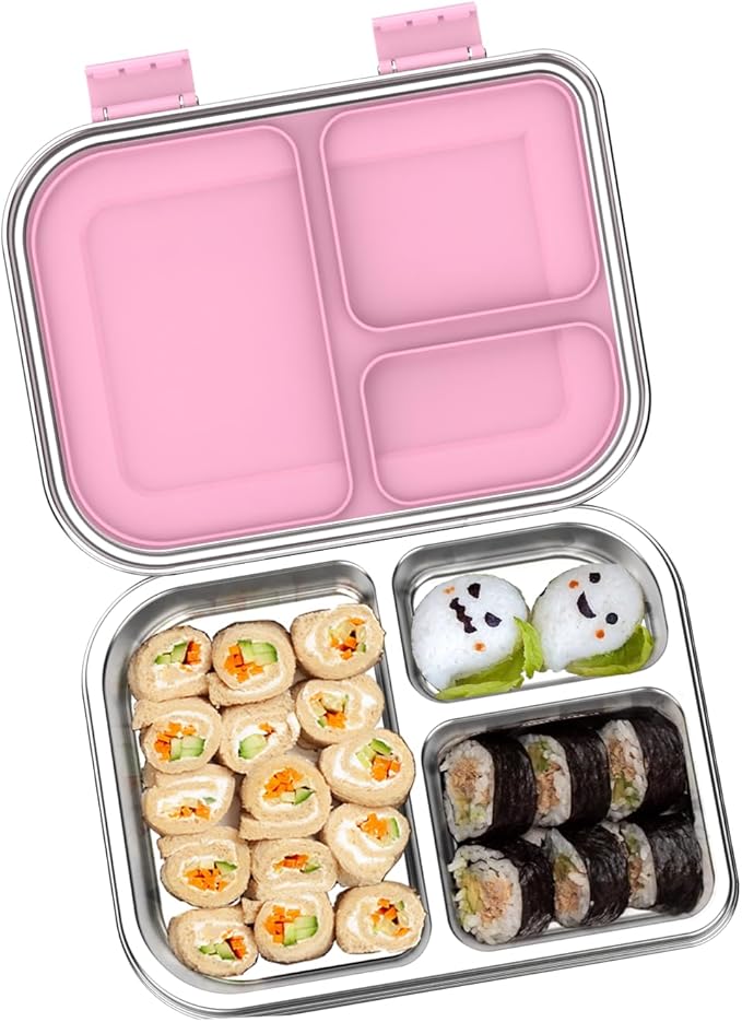 TOURPOR Stainless Steel Bento Box for Kids 1000ml - 3 Compartment Lunch Box for Adults, Leakproof Food Container, BPA-Free Metal Lunch Box with Silicone Seal, Eco-Friendly/Dishwasher Safe (Blue)