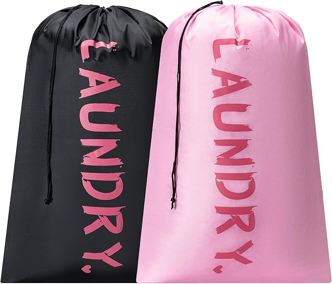 4 Pack XL Travel Laundry Bag, Machine Washable Dirty Clothes Organizer with Drawstring,Large Enough to Hold 4 Loads of Laundry, Easy Fit a Laundry Hamper or Basket Travel Essentials 24" x 36"