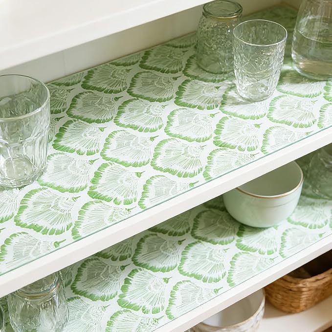 Drawer and Shelf Liner - Green Banana Leaf Pattern,Non Adhesive Non Slip Waterproof Easy-Clean Liner for Kitchen Cabinet, Refrigerator, Bathroom, Pantry Storage Drawers, 17 in x 30 Ft.