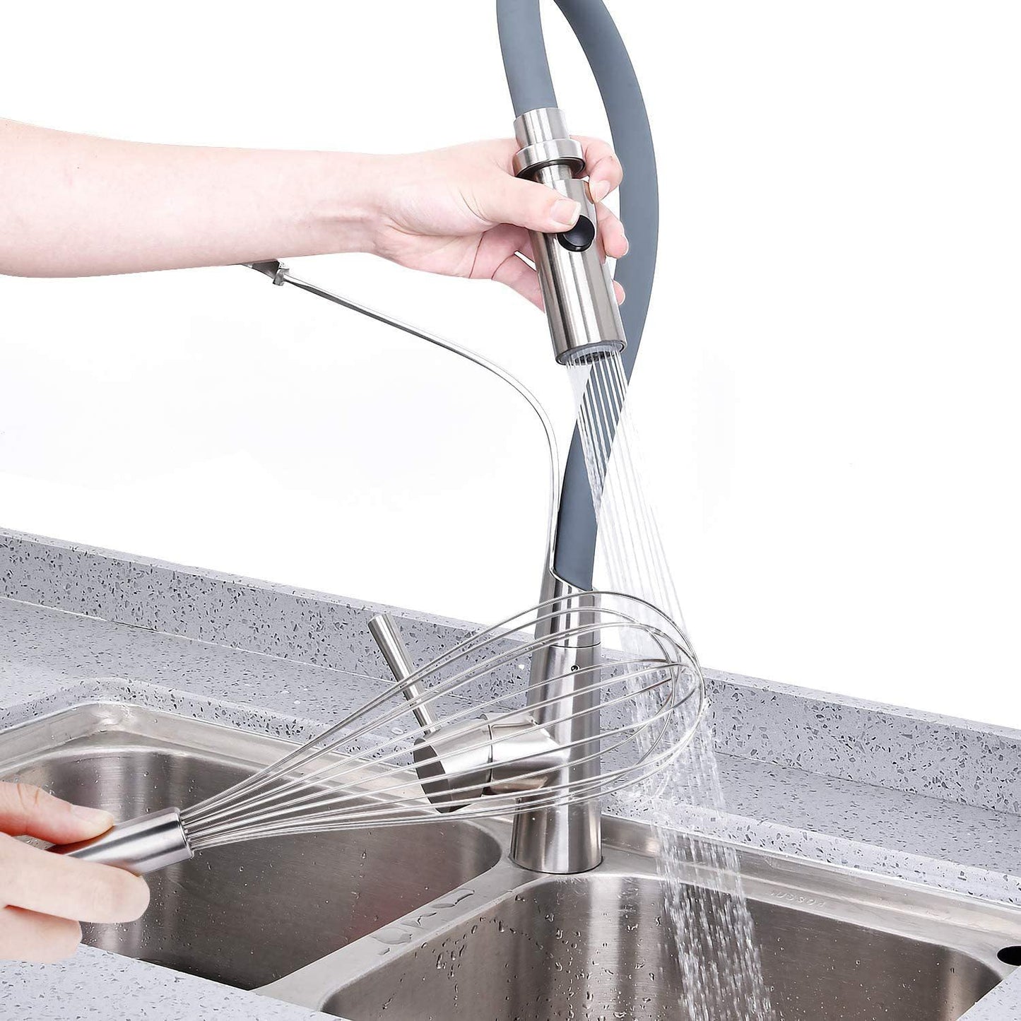 10 inch Stainless Steel Whisk, 5 inches for mixing small amounts of liquids, milkshakes, coffee, juice, etc. 2-piece set (buy 10 inches and get 5 inches as a gift) silver