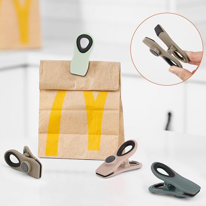TACGEA Chip Clips, Magnetic Bag Clips with Air Tight Seal for Food Storage, 16 Pieces, Neutral Color