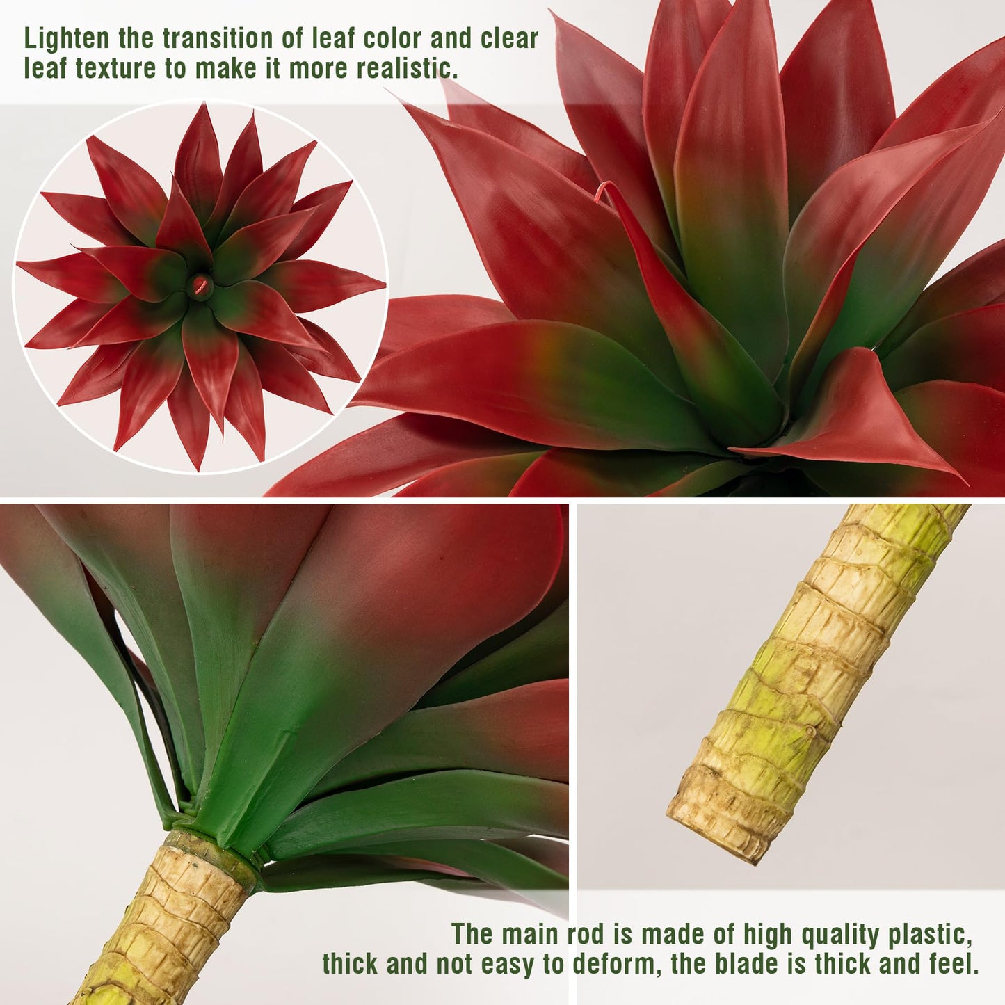 Ttranewsoo Artificial Agave Plants,Large UV Resistant Fake Agave Planters for Indoor and Outdoor Decorating Tropical Plant Succulents Greenery Indoor Decor (2Pack,18" Red)