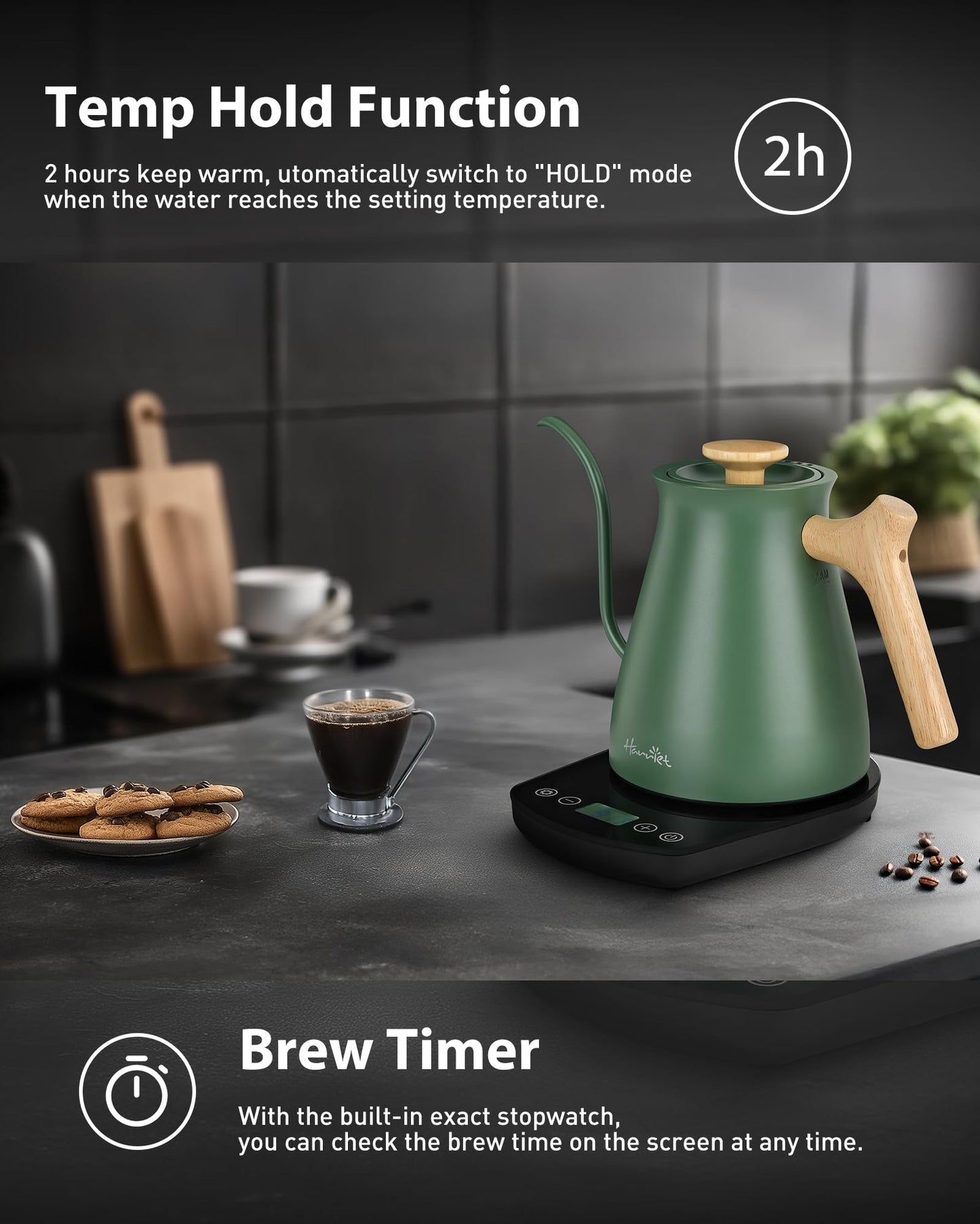 Harriet Gooseneck Electric Kettle, 1°F Control, Brew Time, 0.8L
