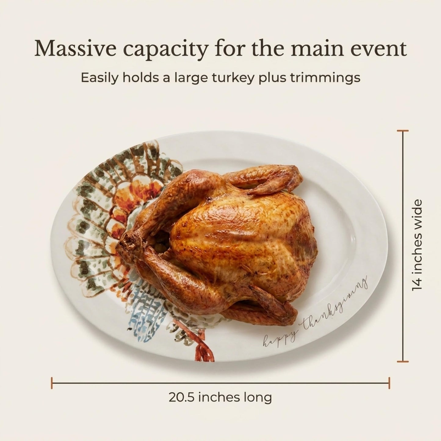 Mud Pie Turkey Platter, Large Thanksgiving Serving Platter, White Ceramic