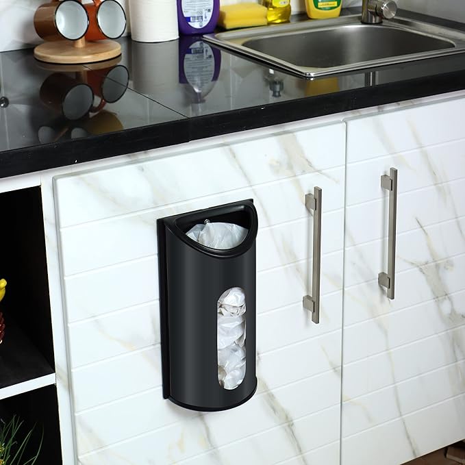 Utopia Kitchen Grocery Plastic Bag Holder and Dispenser Medium, Easy Wall Mount Bag Saver, Stainless Steel, Black