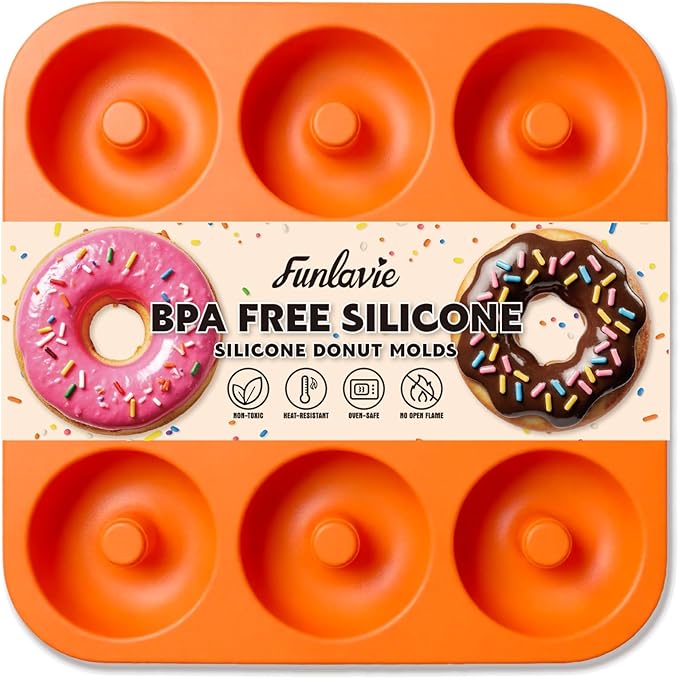 FUNLAVIE Large Silicone Donut Pan for Baking,9 Cavity Non-Stick Food Molds