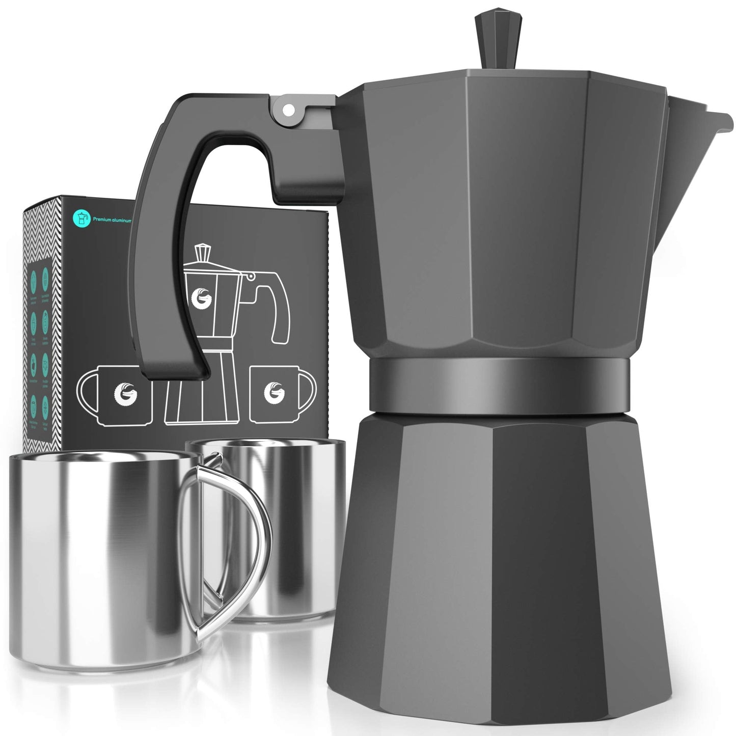 Coffee Gator Moka Pot Aluminum - 6 Cup, 12oz Stovetop Espresso Maker