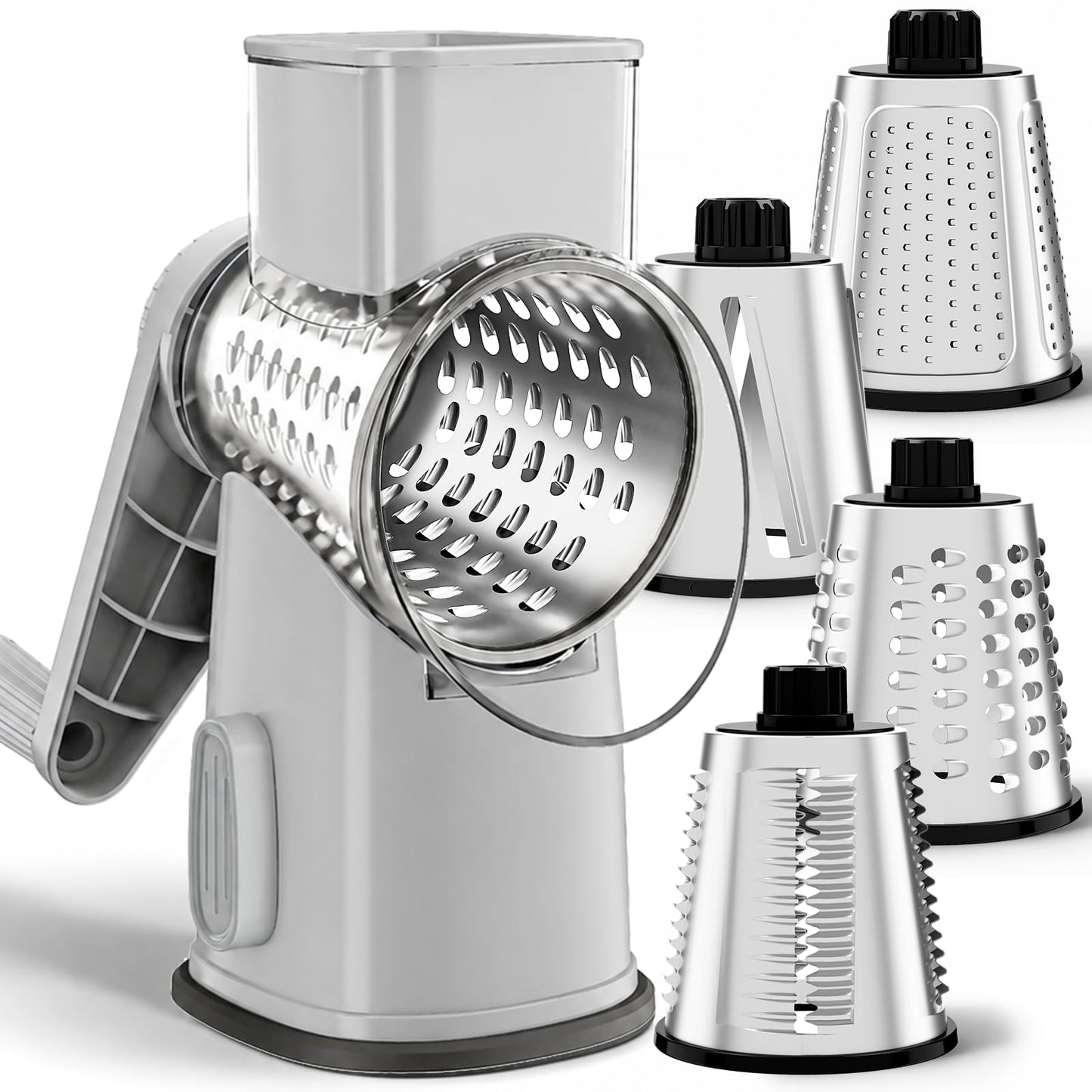 Weltonhm 4 in 1 Large Cheese Grater Hand Crank Rotary (White 4 Graters)