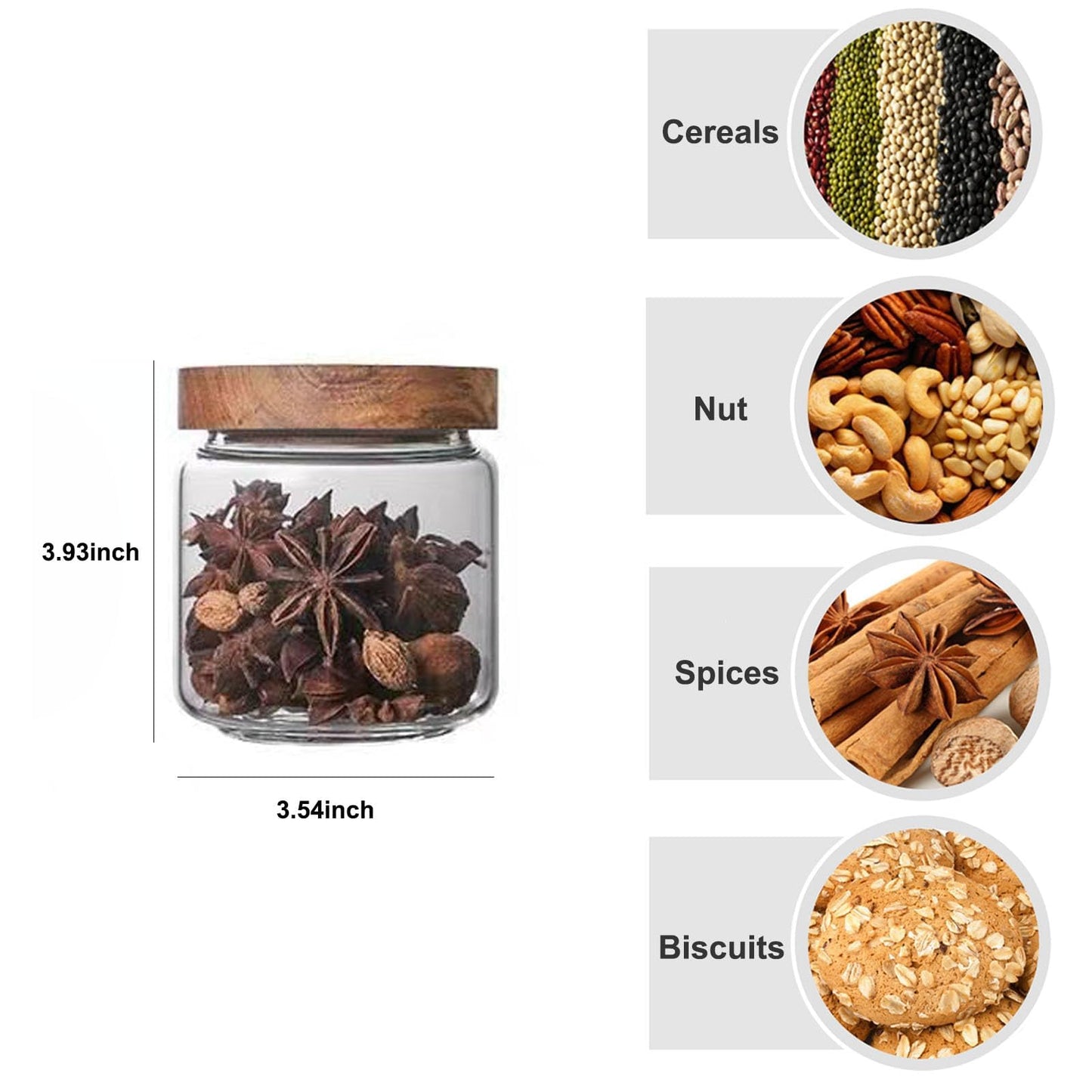 DNIENKGE Glass candy Containers - 16oz kitchen Glass Airtight Storage jar With Acacia Airtight Lid，for kitchen Seasoning, coffee bean, tea, suger, herbs (9)