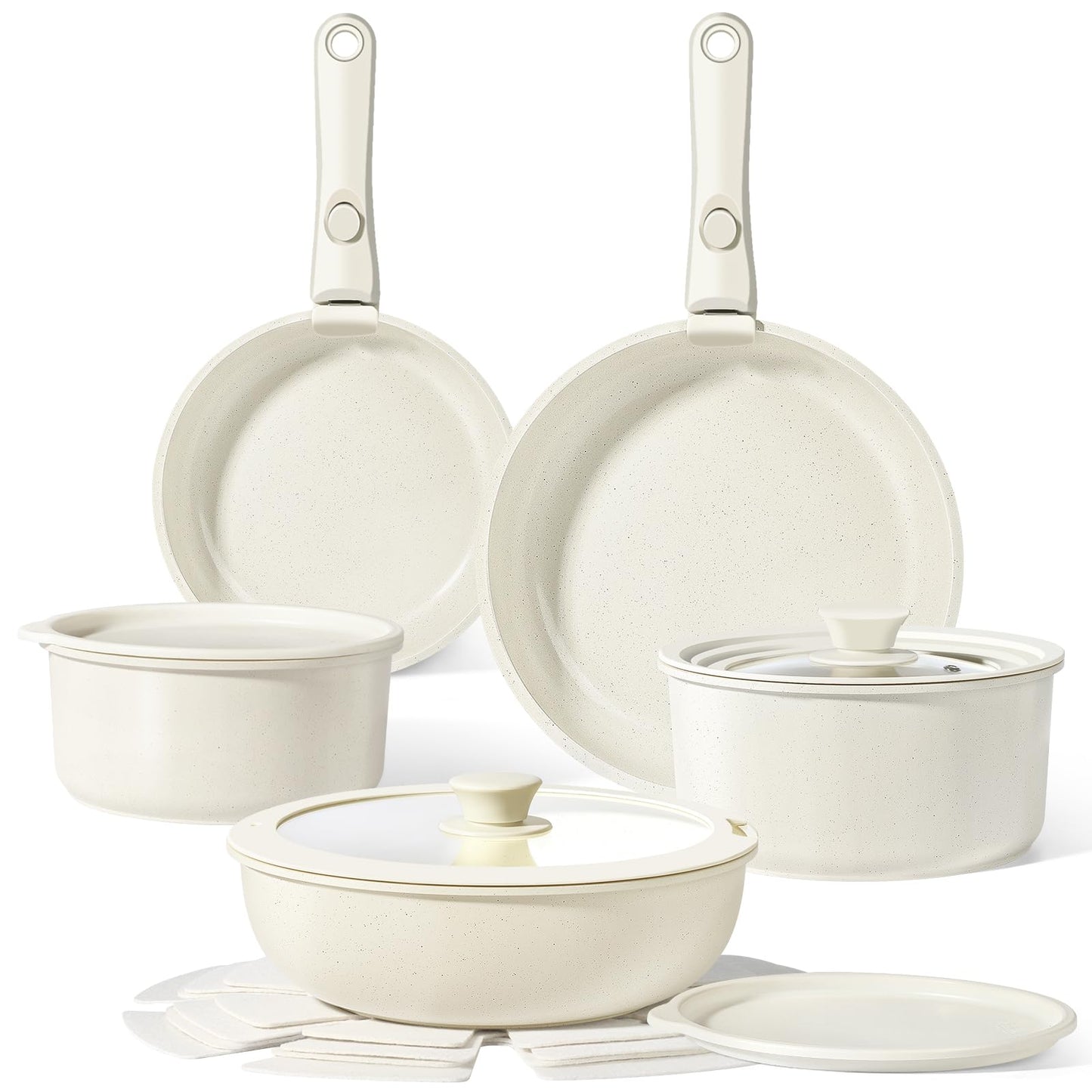 GiPP Ceramic Pots and Pans Set Non Stick, 11 Piece Nonstick Detachable Handle Cookware Sets, Non Toxic Induction Kitchen Pot and Pan with Removable Handle, Healthy RV Cookware, Dishwasher ＆Oven Safe
