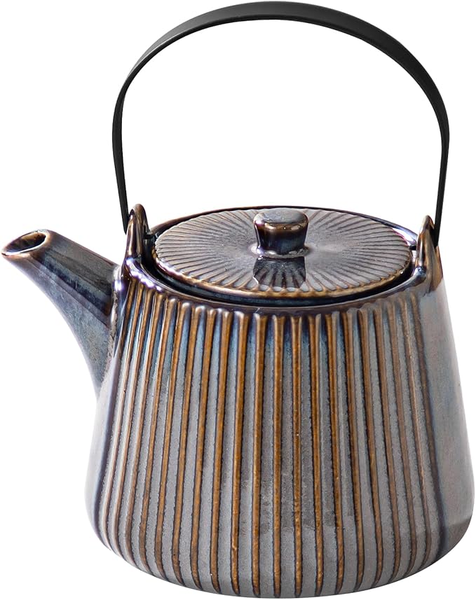 Yundu Ceramic Teapots for Tea, 1000ml/33.8oz Tea Pot with Infusers for Loose Tea, Striped Tea Pot with Removable Tea Infuser - Reactive Pueple