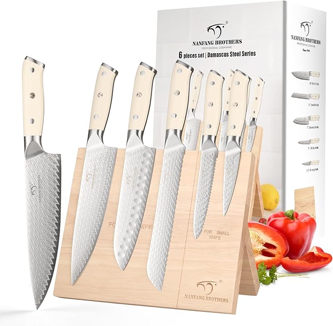 NANFANG BROTHERS 15-Pc Damascus Knife Set VG10 Steel Block