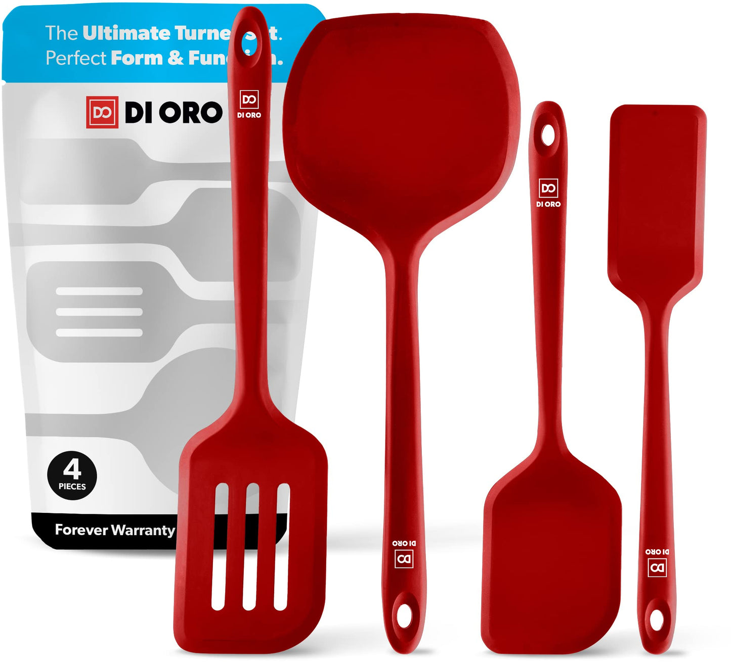 DI ORO Silicone Turner Spatula Set - 600F Heat Resistant, 4-Pc Blue