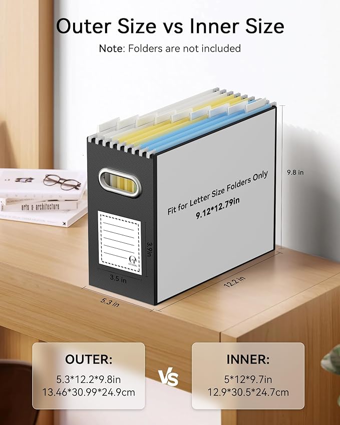 Oterri Cardboard File Organizer Box for Hanging File Folders Letter Size,File Box for Computer Desk,File Cabinet,Working Home,Office,Classroom(Black, Letter Size - 1 Pack)