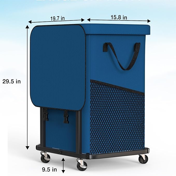 40 Gal(150L) High Grade Large Laundry Basket with Wheels, Rolling Laundry Hamper, Laundry Cart with Metal Frame and Removable Bag Design, Suitable for Laundry Room, Bedroom (Dark Blue, 150L)