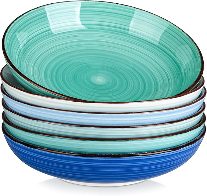 vancasso Bonita Pasta Bowls Set of 6, 50oz Large Salad Bowls for Kitchen, Corlorful Stoneware Serving Bowls Dishwasher & Microwave Safe