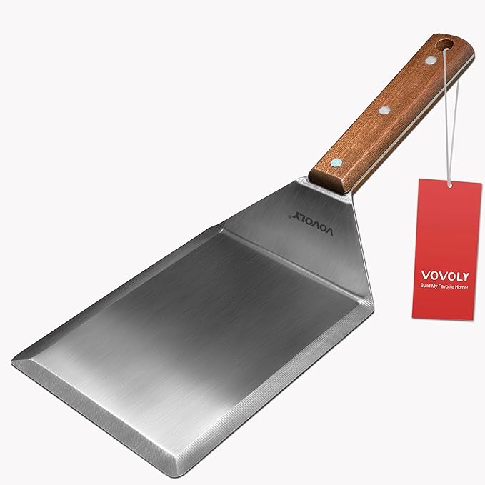 Small Spatula for Cast Iron Skillets, Full Tang silicone Handle, Heat Resistant, Commercial Grade Heavy Duty Turner, Press Burger Spatula Turner for Flipper, Cooking, Serving, 2.7" Wide