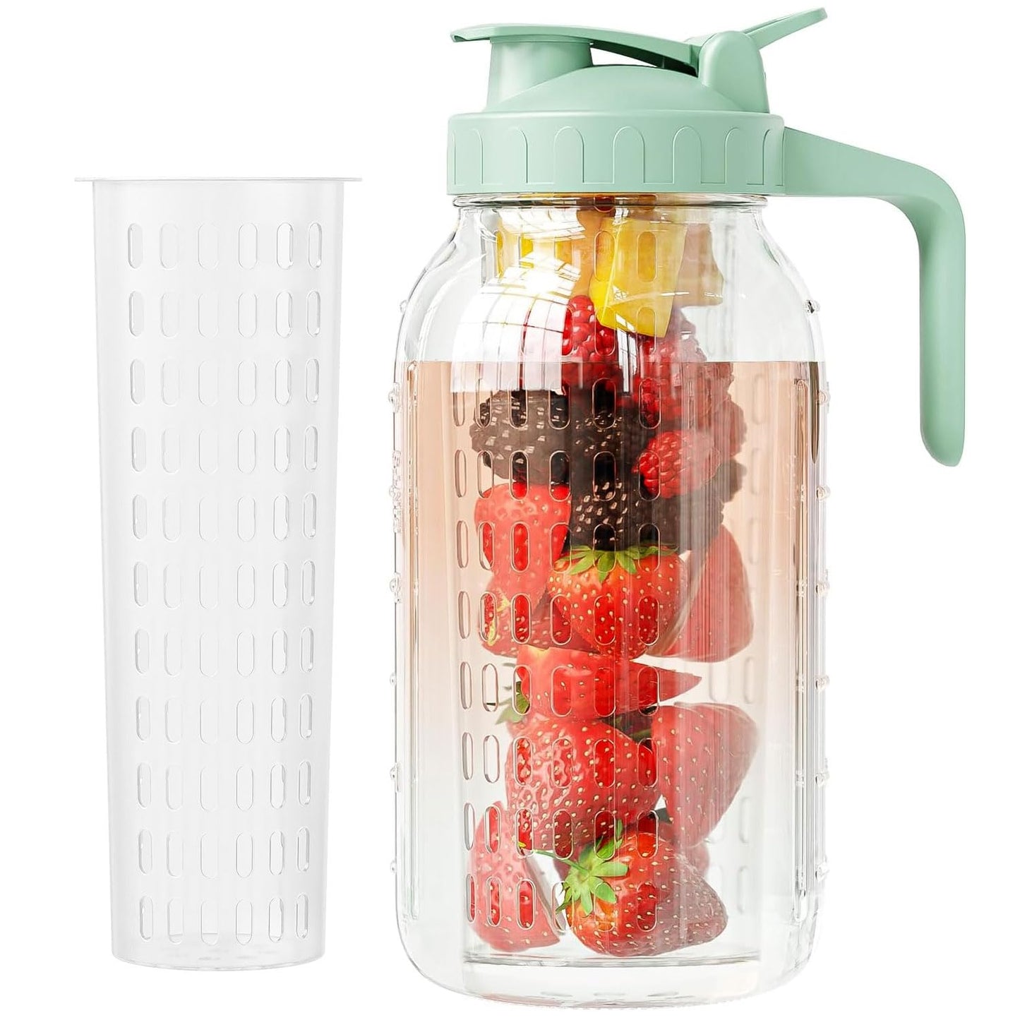JunVpic Glass Pitcher with lid, 64 oz Wide Mouth Mason Jar