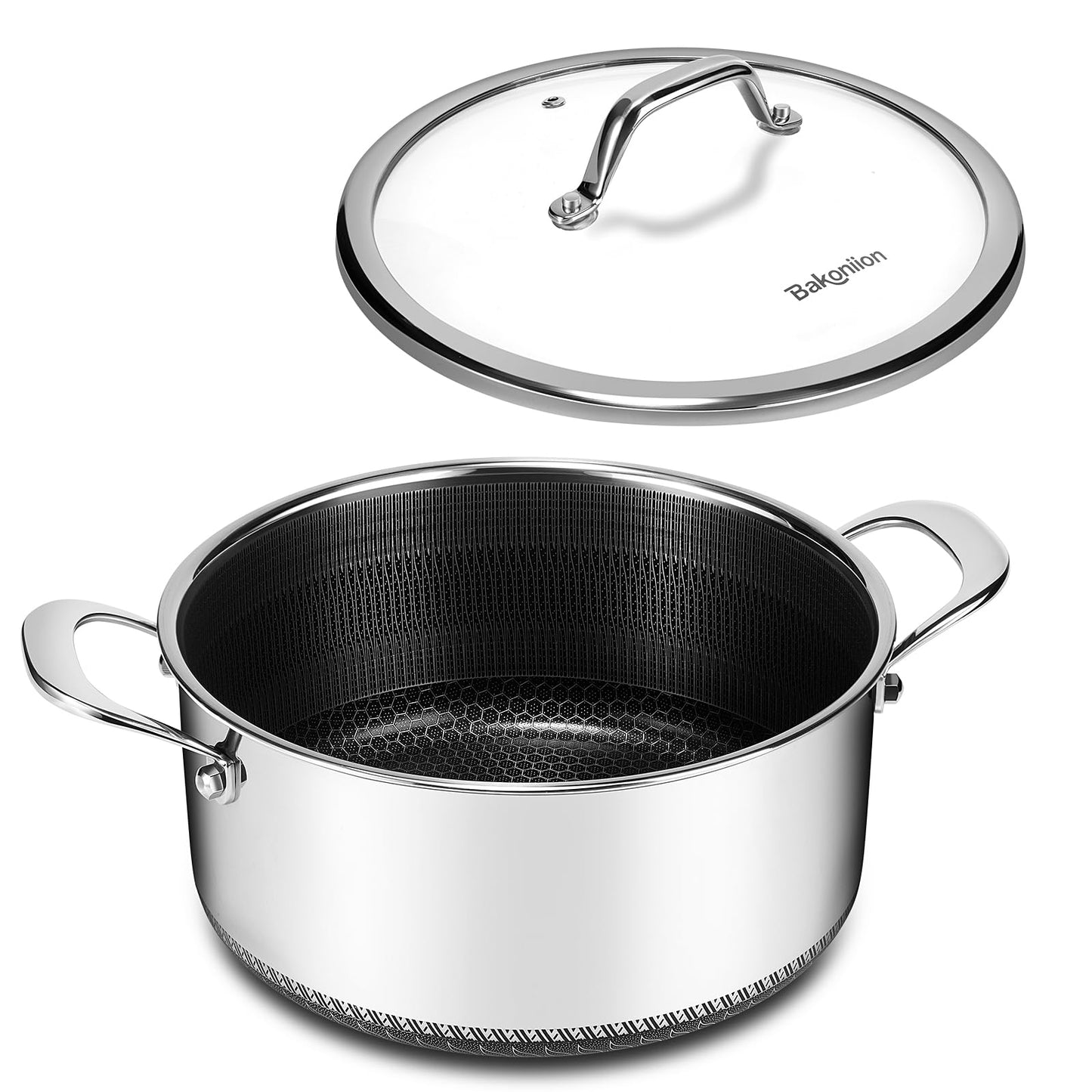 Bakoniion Pots and Pans Set,12 Inch Hybrid Nonstick Frying Pan & 5QT Stockpot,3 PCS Silicone Kitchen Utensils Set