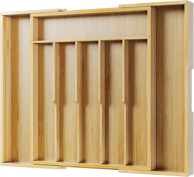 Kitsure Silverware Organizer - Expandable Bamboo Kitchen Drawer Organizer for Cooking Utensils and Cutlery, Sturdy & Thickened Kitchen Organizers and Storage Solution, X-Large, Natural