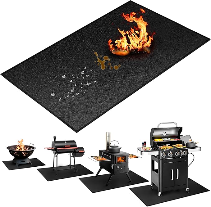 Eongreat 48x30 inch Under Grill Mats for Outdoor Grill, Double-Thickened Fireproof Patio Deck Protector Mat, Oil-Proof Waterproof BBQ Mat for Under Grill, Fireplace/Fire Pit Mat Grill Floor Pads