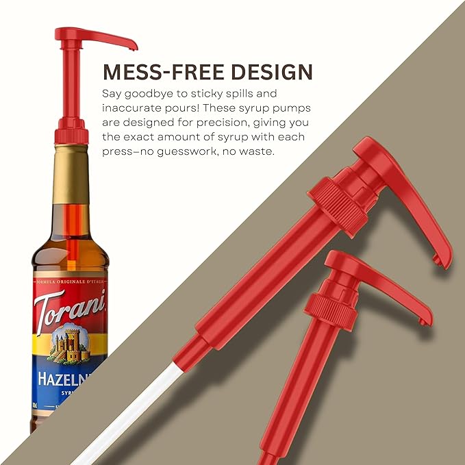 Syrup Pump Compatible with Torani, Davinci and Skinny (Set of 2) - fits Bottles (25.4 oz-750ml) (Red)