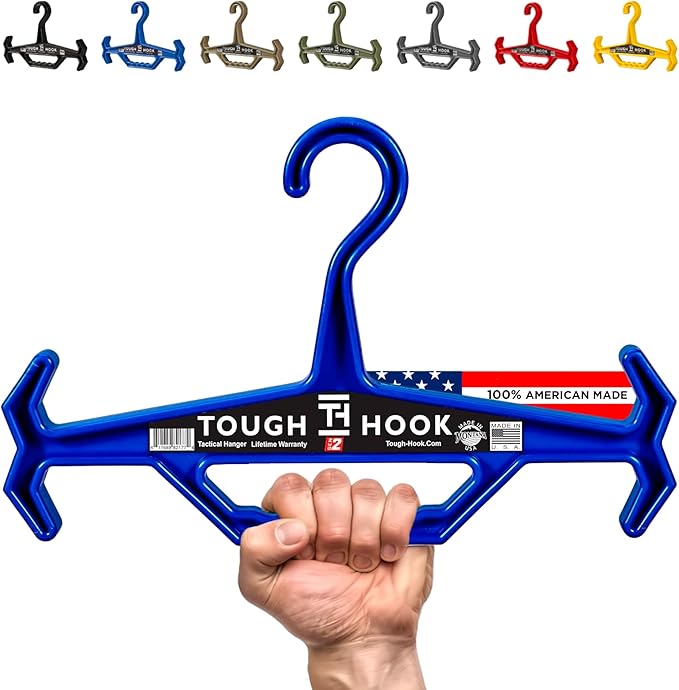 Tough Hook Original Heavy Duty Hangers – The Superhero of Hangers USA-Made, Anti-Slip ABS Resin Tactical Hanger for Police Gear, Scuba Gear & Dive BCD – DuraResin 200-lb Cap Wetsuit Hanger, 1 Blue