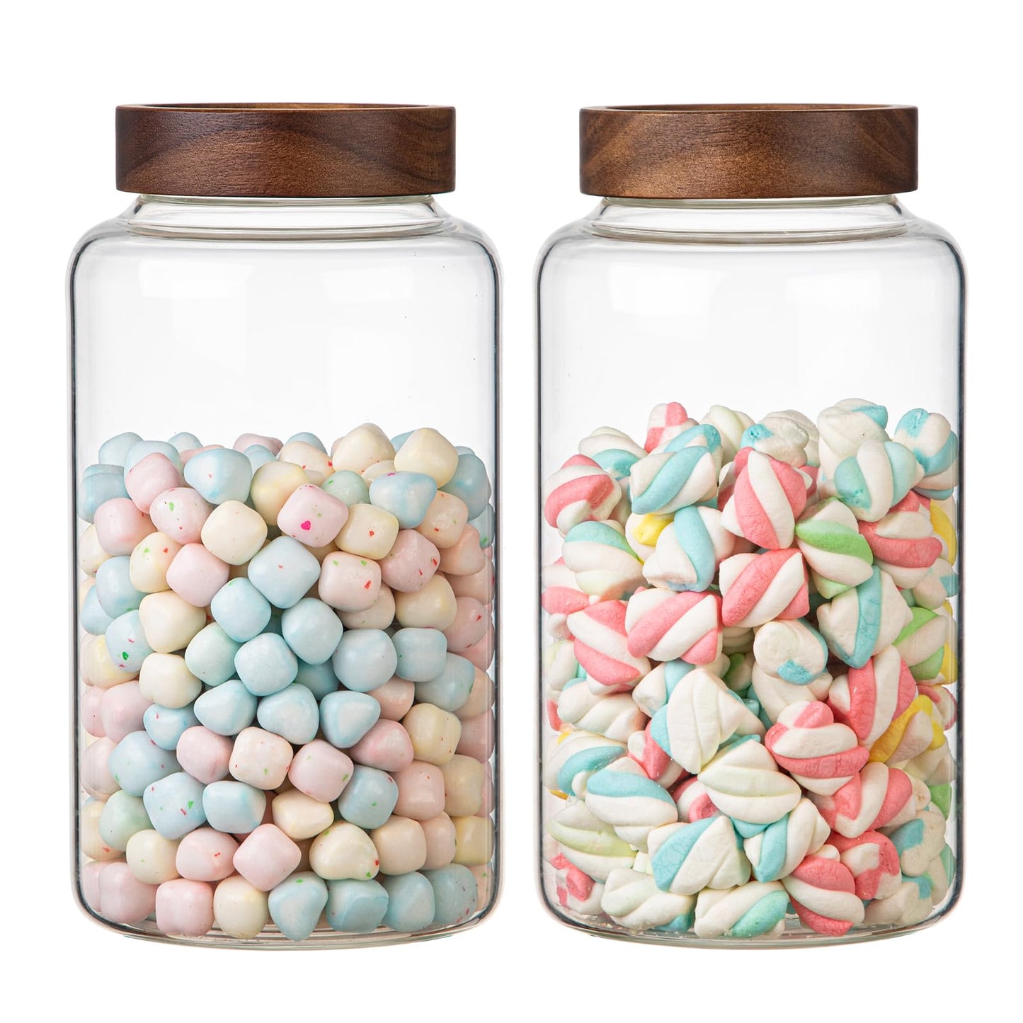 Patoper Airtight Glass Jars with Wooden Lid Glass Spice Jar Round Glass Storage Canister for Pantry Sugar Tea Coffee Bean Nuts Cookies Bath Salts (900ML*2PACK)