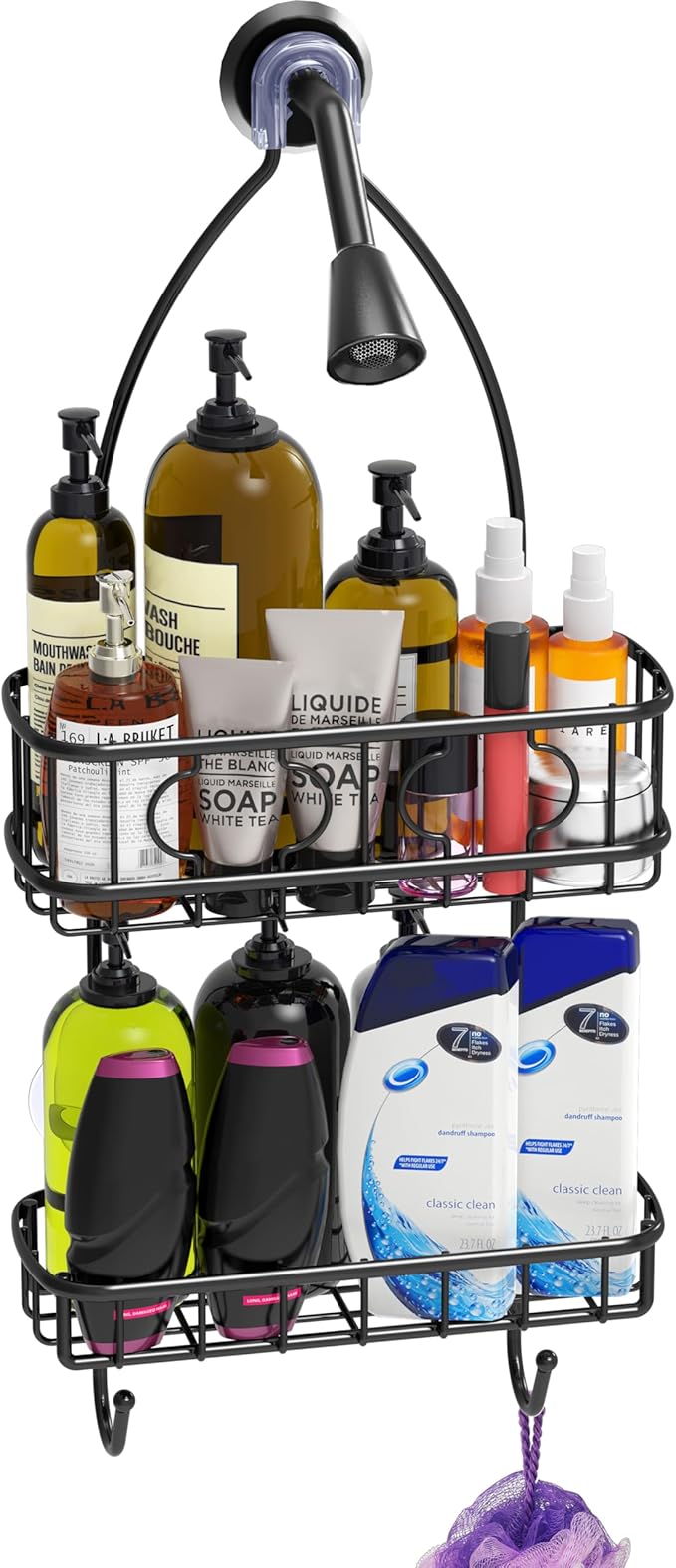 Simple Houseware Bathroom Hanging Shower Head Caddy Organizer, Black (24 x 10.2 x 4.2 inches)