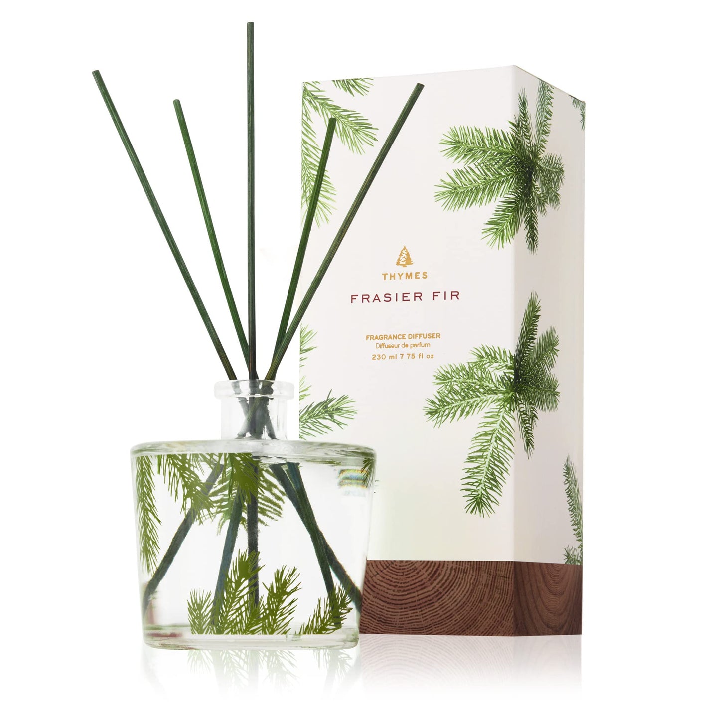 Thymes Frasier Fir Reed Diffuser Set – Includes Reeds, Fragrance Oil, and Frosted Glass Bottle – Fragrance Oil Diffuser – Room Fresheners – Luxury Home Decor – Silver (Statement, 4 fl oz)