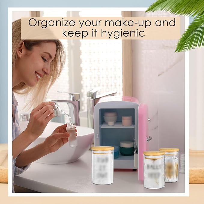 Tessco 6 Pcs Apothecary Jars Glass Jars with Lids for Bathroom Qtip Holder Glass Cotton Ball Holder for Home Bathroom Farmhouse Storage Containers Makeup Organizer Decoration