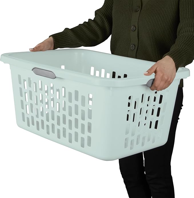 Sterilite 6-Pack 2 Bushel Laundry Basket, Rectangular Plastic Clothes Hamper, Mint - Ventilated Open-Top Utility Wash Bin with 4 Handles and Large Clothing Load Capacity