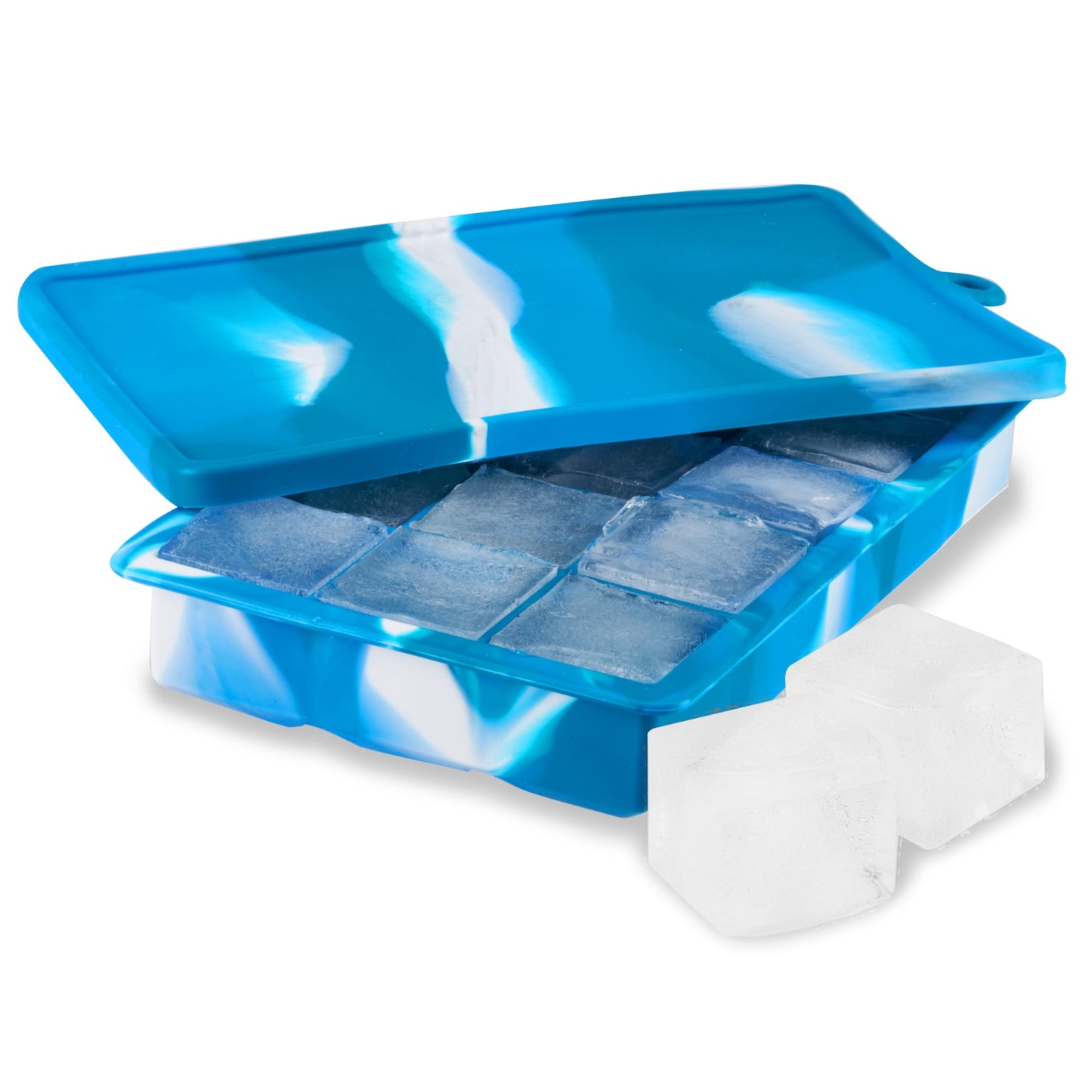 Host Ice Cube Tray with Lid, Makes 15 1.25" Cubes, Durable Silicone Trays, Perfect for Cocktails, Beverages, Mocktails, Iced Coffee, Tea, Infused Water, Kitchen Essentials, Set of 1, Blue Marble