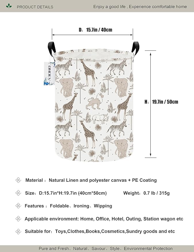 Round waterproof laundry basket,foldable storage basket,laundry Hampers with handle,gift basket,suitable for children's room and toy storage (Animals)