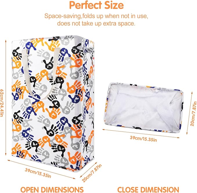 Odonata Slim Laundry Hamper Handles Collapsible Laundry Basket Thin Dirty Clothes Basket Narrow Laundry Bag Foldable Dirty Hamper 48L (Palm)