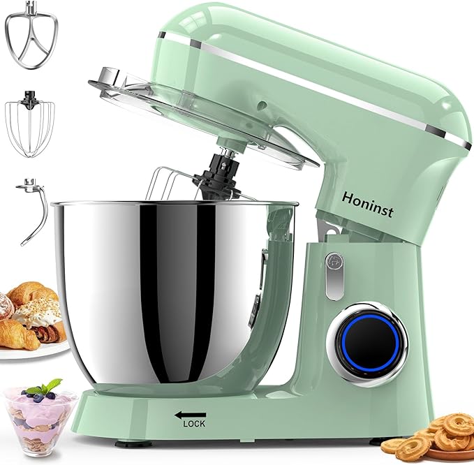 Honinst Stand Mixer, 6.5QT 10-Speed Tilt-Head 3-IN-1 Electric Food Mixer