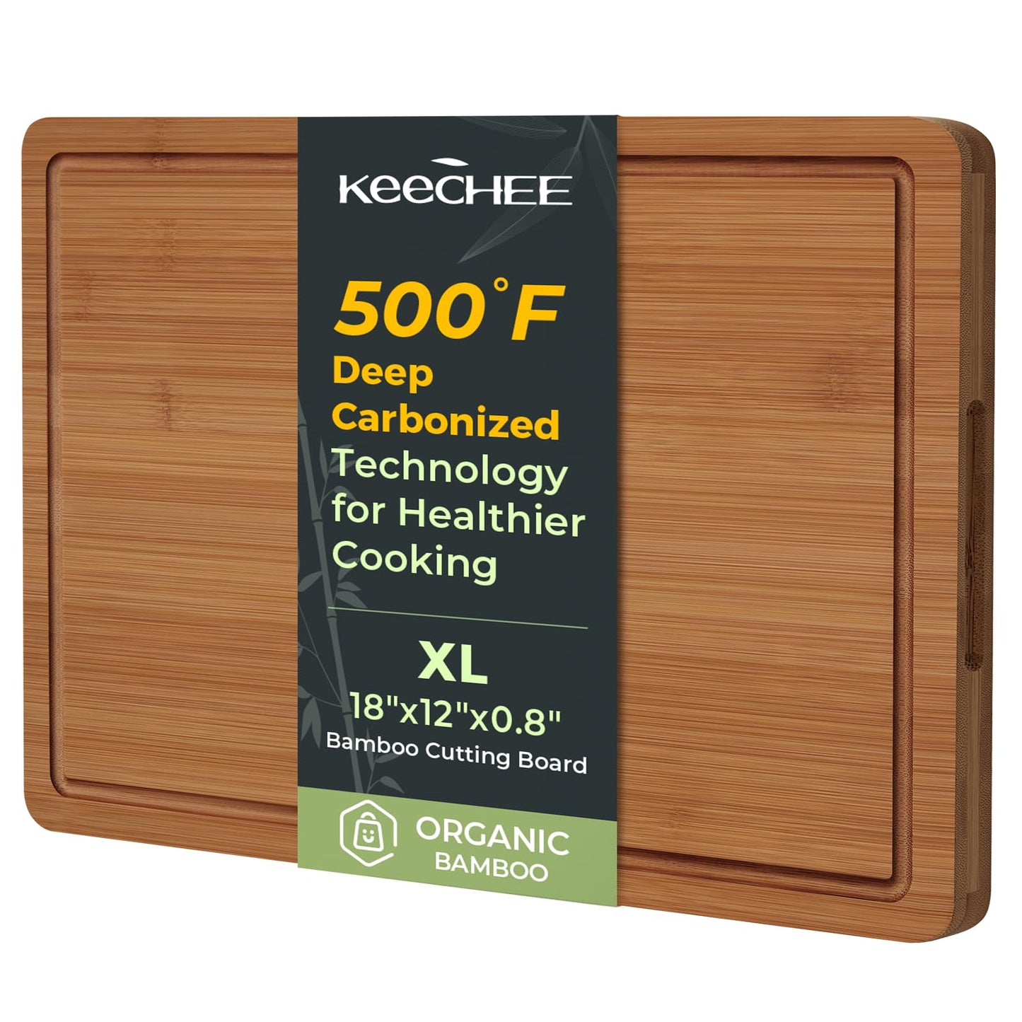Keechee Charcuterie Board Carbonized Bamboo XL With Built-In Handles & Deep Juice Groove For Gourmet Chefs – XL (18x12) – Ideal For Meat & Cheese