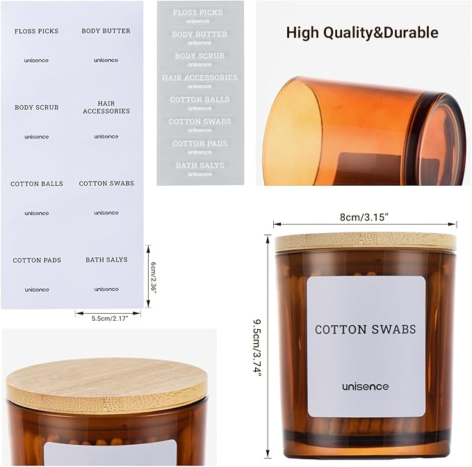 Glass Qtip Holder 2 Pack , Qtip Holder Dispenser Bathroom Set Bathroom Organizers and Storage Q tip Holder with Lid Makeup Storage Organizer for Cotton Swabs,Cotton Balls,Pads ,Amber