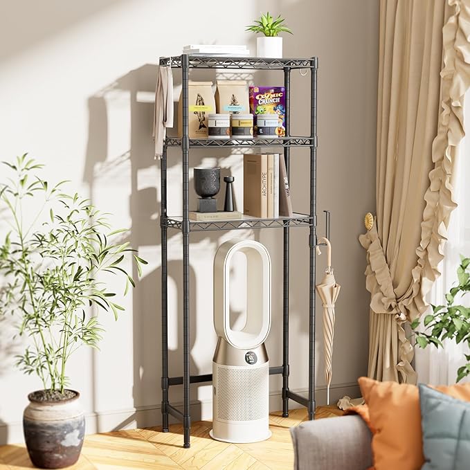 SINGAYE Over The Toilet Storage Shelf：3-Tier Bathroom Organizer and Storage Shelf with Adjustable Shelf and Basket Freestanding Space Saver Above Toilet for Room Black