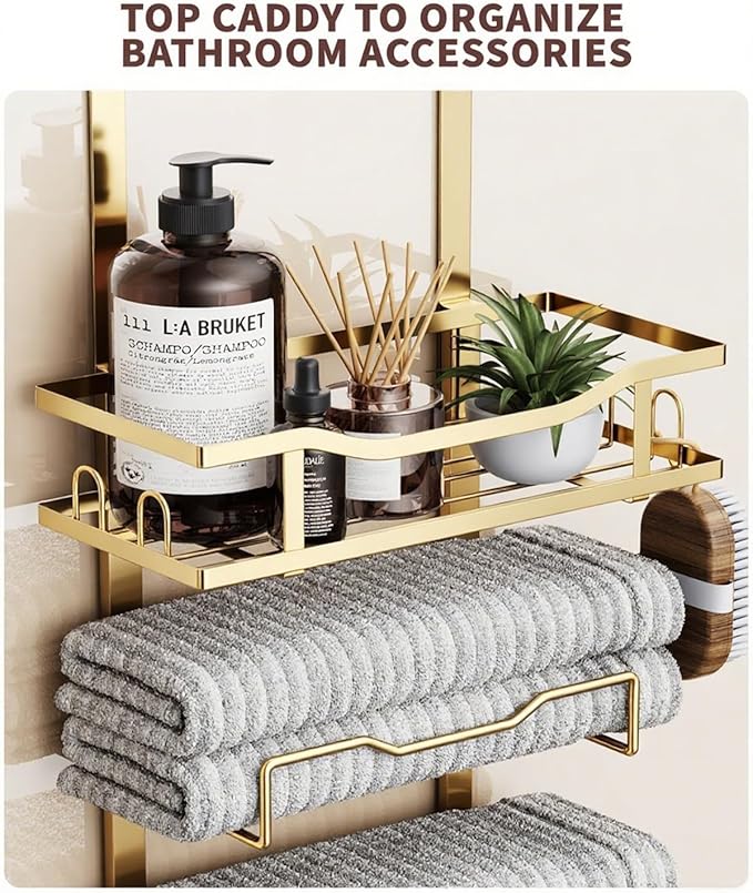 Hanging Towel Racks for Bathroom No Drill - Over The Door 8-Tier Bath Towel Storage Organizer for Small Bathrooms - Back Door Large Tiered Towel Holder Hanger for Rolled Towels RV Camper Gold