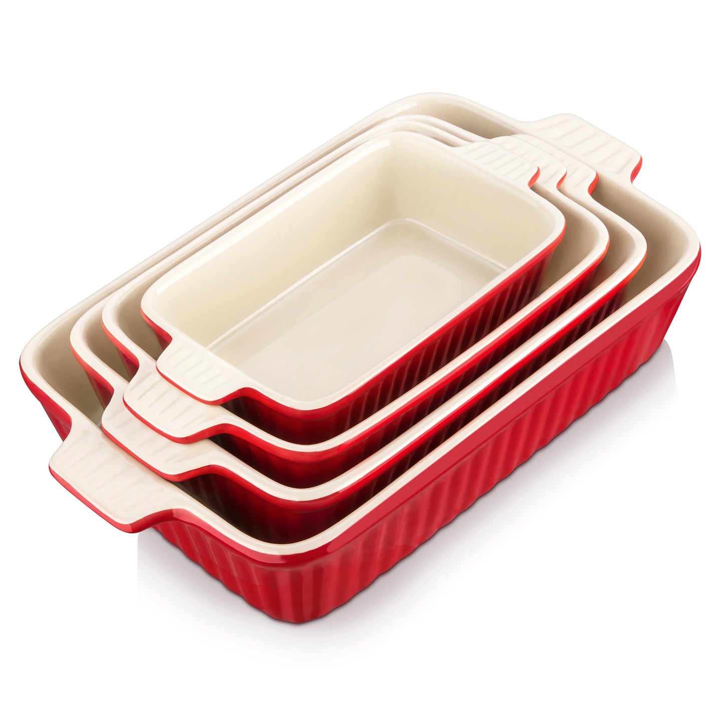 MALACASA Ceramic Casserole Baking Dishes Set of 4, Red with Handles