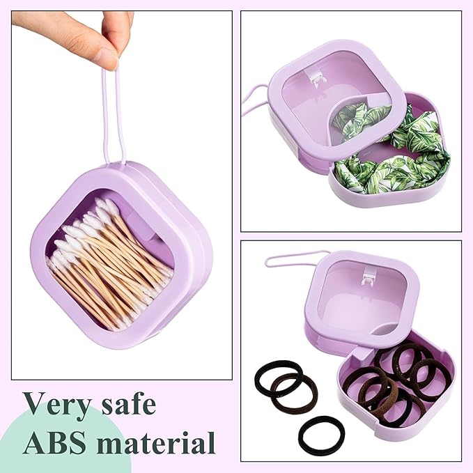 2pcs Hair Tie Organizer,Portable Travel Qtip Holder,Bathroom Storage Organizer Qtip Dispenser Cotton Swabs Dispenser Kids Hair Accessory Box with Lid for Bathroom,Desktop Organizer(2PCS,Purple)
