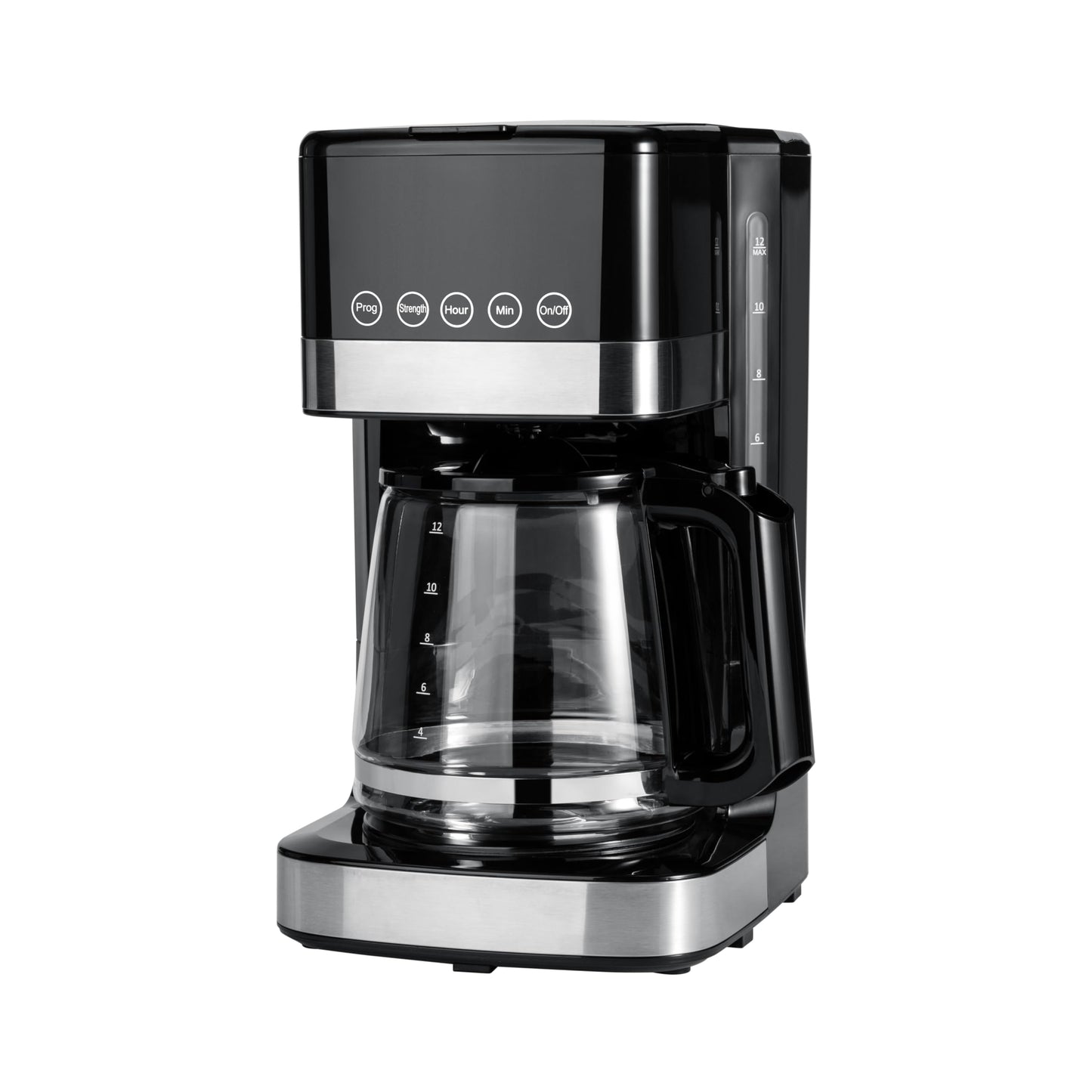 12 Cup Drip Coffee Maker with Glass Carafe (1.9 Qt), Auto Shut-off, Auto Pause, Removable Filter Basket, Black & Silver