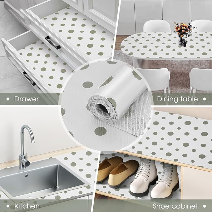 Beautysaid Shelf and Drawer Liner for Kitchen Cabinet, Non Adhesive Non Slip Shelf Paper Waterproof Washable Thickened for Dresser Pantry Shelve Bathroom Protector Liner(Polka Dot,18 in x 10 FT)